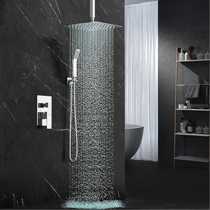 SR SUN RISE SRSH-C1003 Ceiling Mount Bathroom Luxury Rain Mixer Shower Combo Set Rainfall Shower Head System 10 Inch Polished Chrome (Contain Shower Faucet Rough-In Valve Body and Trim）
