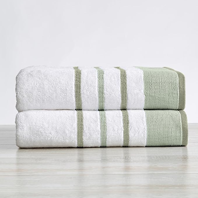 Decorative Oversized Bath Sheet Set - Luxury Cotton 2 Pack 68x35 Extra Large Towels - Luxurious, Ultra-Soft, Durable Towels for Bathroom Decor (Desert Sage Green/Moss Green)