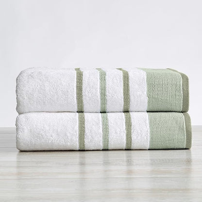 Decorative Oversized Bath Sheet Set - Luxury Cotton 2 Pack 68x35 Extra Large Towels - Luxurious, Ultra-Soft, Durable Towels for Bathroom Decor (Desert Sage Green/Moss Green)