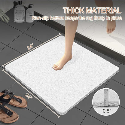 Joyhalo Shower Mats for Showers Anti Slip for Elderly, 24'' x 24'' Non Slip Bath Mat for Inside Shower, Bath Tub Mats for Bathroom Non Slip for Shower, PVC Loofah Bathroom Mats, White