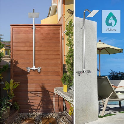 Aolemi Outdoor Shower Kit Fixtures 6 Inch Center with Adjustable Slide Bar,6 Inch Showerhead,2-Handle with Mix Valve,Polish Chrome
