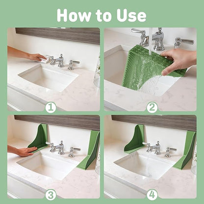 Roslim 2-Pack All-Silicone Shower Splash Guard, Bath Tub Corner Water Blocker with Strong Suction Cups, Reusable & No Sticky Adhesive, for a Secure Seal & Easy Removal, One-Piece Design, Olive Green