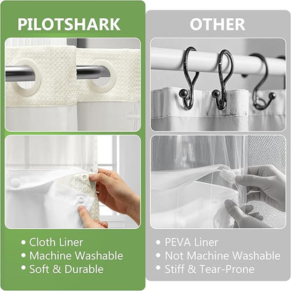 No Hook Waffle Weave Shower Curtain Set with Snap-in Fabric Liner and Mesh Top Window,256GSM Heavy Duty Fabric,Cream Washable Luxury Shower Curtain for Bathroom Stalls (72x75 Inch)