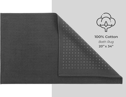 American Soft Linen Bath Rug, 20 in 34 in 100% Cotton Bath Mats Rugs for Bathroom, Slip Reducer Washable Shaggy Form Area Rugs, Gray Bath Rug