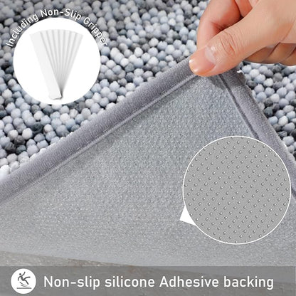 Yimobra Luxury Bathroom Rugs, 47x24, Extra Soft Chenille Mats for Bathroom Non Slip, Fluffy Long Matts for Tub, Plush Shaggy Carpet Runner, Water Absorbent, Machine Washable, Light Grey & Dark Grey