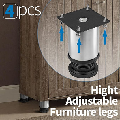 3 Inch Metal Furniture Legs Stainless Steel Adjustable Legs Silver Table Legs Round Cabinet Legs for Coffee Table Cabinet Desk Sofa Shelves, Pack of 4