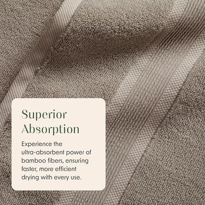 Springtree Home Luxury Bamboo Rayon Bath Towel Set of 4 | 35% Bamboo Rayon - 65% Cotton | Absorbent Quick-Dry Towels for Bathroom | Oeko-TEX Standard 100 Cotton | Cobblestone