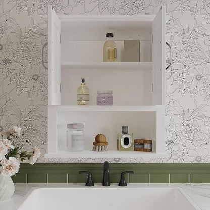 ChooChoo Wood Wall Cabinet with Doors, Medicine Cabinet with Adjustable Shelves Over The Toilet, Hanging Cabinet Wall Mounted for Bathroom, Kitchen, Living Room, White