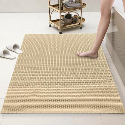 HOMBYS 47 x 32 Extra Large Shower Mat for Shower Stall Tub, Non Slip Bath Mat Bathroom Accessories, PVC Mats for Shower and Bathroom, Quick Drying, (Khaki, 47"x32")