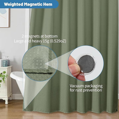 2-in-1 Waterproof Fabric Shower Curtain - No Separate Liner Needed, Hotel-Style Waffle Weave, Effortless Cleaning & Washable Bathroom Shower Curtain Set,72Wx78H,SageGreen