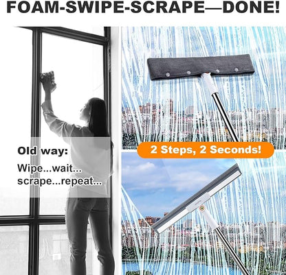 Squeegee Broom for Floor, 18" Heavy Duty Floor Squeegee with Rubber Scrubbing Teeth, 2-in-1 Magic Silicone Broom for Pet Hair, Dust, Water, Tile and Carpet, 61" Long Handle
