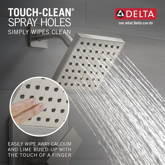 Delta Faucet Modern Brushed Nickel Tub and Shower Trim Kit, Shower Faucet with Single-Spray Touch-Clean Shower Head, Stainless T14467-SS-PP (Valve Not Included)