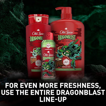 Old Spice Cleansing Body Wash for Men, 3X Defense, 24/7 Shower Fresh with Lasting Scent, 2-in-1 Body & Face Wash, Dragonblast Scent, 24 oz (Pack of 4)