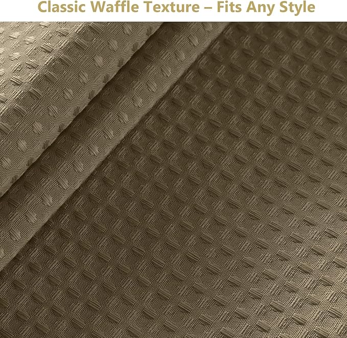 VANZAVANZU Hookless Shower Curtain with Mesh Top and Snap in Waterproof Liner, Waffle Weave, Weighted Magnets Hem, Machine Washable, 72 x 75 Inches – (Khaki)
