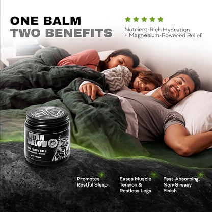 Beef Tallow for Skin, Face & Body Balm with Magnesium for Sleep, Leg Cramps & Pain, Muscle Relaxation, Moisturizing Topical Cream - Organic Grass-Fed & Grass-Finished Tallow, Manuka Honey Lotion