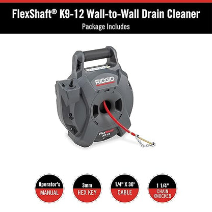RIDGID 74978 K9-12 FlexShaft 1/4" x 30' Wall-to-Wall Professional Drain Cleaning Machine, Compact Drain Cleaner for 1-1/4" to 2" Pipes