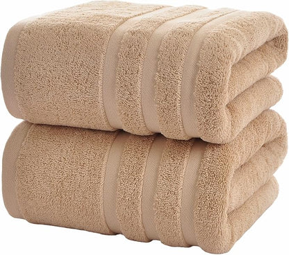 Cotton Bath Towel – Large 30x60 Inches, Soft, Thick & Absorbent Towel for Bathroom, Spa, or Home Use (Beige, 2 Pack – 30"x60")