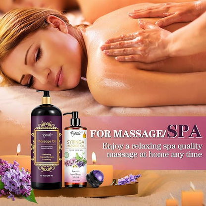 2 Pack Massage Oil for Massage Therapy, Lilac Oil, Lavender Massage Oil for Skin, with Massage Roller Ball, Natural Body Oil for Calming, Aromatic, Soothing, Christmas Spa Gifts for Him Her