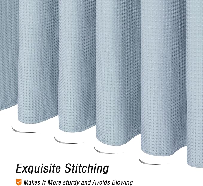 Gibelle Long Shower Curtain 72 x 78, Tall Waffle Weave Textured Fabric Shower Curtain for Bathroom, Water Repellent, Machine Washable, Fog Blue