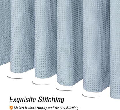 Gibelle Long Shower Curtain 72 x 78, Tall Waffle Weave Textured Fabric Shower Curtain for Bathroom, Water Repellent, Machine Washable, Fog Blue