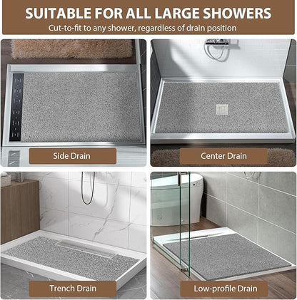 Shower Mat Non Slip: 59 x 35.4 Inch Extra Large Shower Mats for Inside Shower with Drain Hole - Soft PVC Loofah Anti Slip Shower Stall Mat for Walk-in Shower and Bathroom, Quick Drying