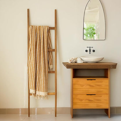 Pom Pom Turkish Bath and Beach Towels - Thick, Soft, Luxurious 100% Turkish Organic Cotton Bubble Weave Towels (Mustard, 35 x 67 Bath Size)