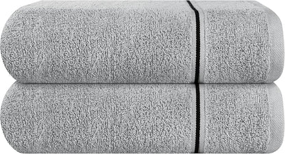 MyOwn Cotton 2 Pack Oversized Bath Towel Set 28x55 inches, Large Bath Towels, Ultra Absorbant Compact Quickdry & Lightweight Towel, Ideal for Gym Travel Camp Pool - Light Grey