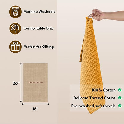 Native Fab Cotton Kitchen Towel with Hanging Loop 16x26 inches, 6-Pack, Waffle Weave Kitchen Towels for Cleaning Drying, Washcloths Soft & Absorbent Cloth Rags, Bar Towel, Dish Cloth, Mustard Yellow