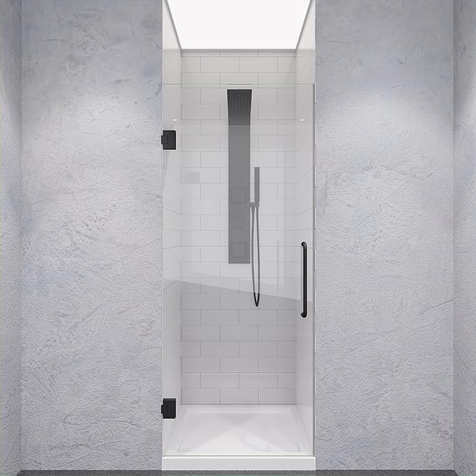 ANZZI 72" x 30" Frameless Shower Door in Gun Metal Black, Passion Water Repellent Glass Shower Door with Seal Strip Parts and Handle, 3/8 Glass Hinged Shower Door with Handle (SD-AZ09-02GB)