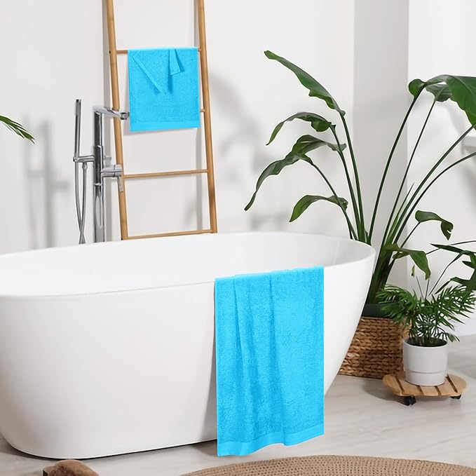 Ultra Soft 3 Pack Cotton Towel Set, Contains a Bath Towels 28x55 inch, a Hand Towels 16x24 inch & a Wash Coths 12x12 inch, Ideal Everyday use, Compact & Lightweight - Turquoise Blue
