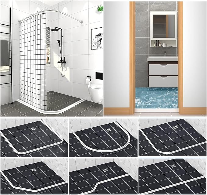 3.5" High Collapsible Shower Threshold Water Dam 59"Shower Water Splash Guard Shower Threshold Barrier Water Stopper To Keep Water In Shower Dry And Wet Bathroom