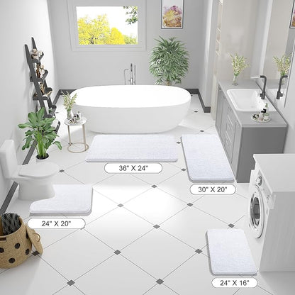 OLANLY Bathroom Rugs 44x24, Extra Soft Absorbent Chenille Bath Rugs, Rubber Backing Quick Dry, Machine Washable Bath Mats for Bathroom Floor, Tub and Shower, Home Decor Accessories, White
