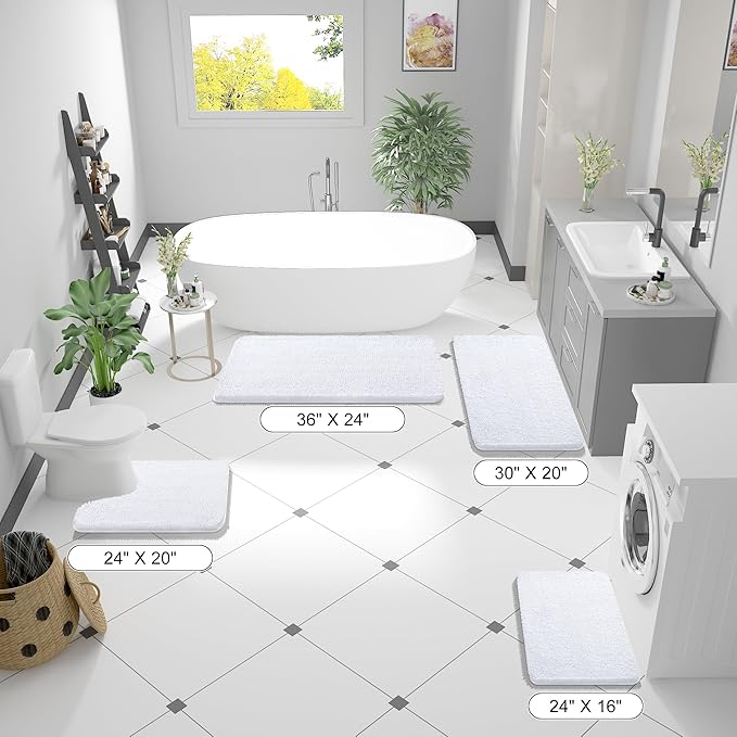 OLANLY Bathroom Rugs 70x24, Extra Soft Absorbent Chenille Bath Rugs, Rubber Backing Quick Dry, Machine Washable Bath Mats for Bathroom Floor, Tub and Shower, Home Decor Accessories, White