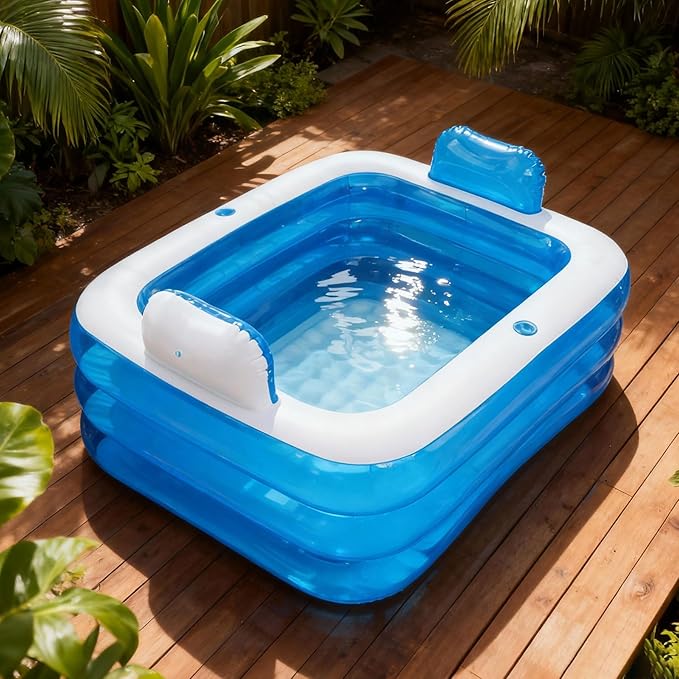 Double Inflatable Bathtub with Electric Air Pump and Bath Pillow Headrest, Portable Blow Up Bath Tub for Adults, Outdoor & Indoor Freestanding Foldable Spa Tub with Drainage Cup Holder