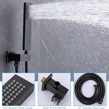 16x32 Inches Bathroom Shower System Ceiling Mount Thermostatic Luxury Rain Shower With 6 On/Off Body Jets and Handheld Shower Faucet Set Full Body Massage Shower Mixer Combo Set Oil Rubbed Bronze