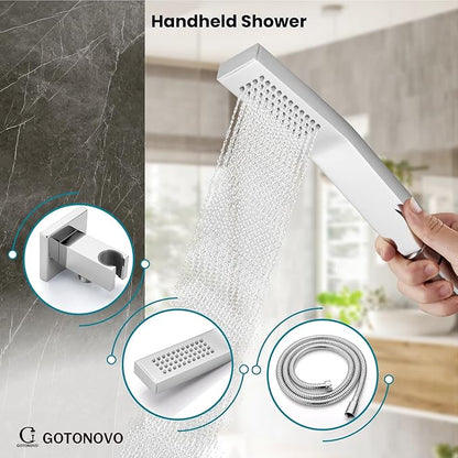 gotonovo Shower System with Tub Spout Wall Mounted Rain Shower Head and Handle Combo Shower Faucet Set with Valve, 12 Inch, Polish Chrome