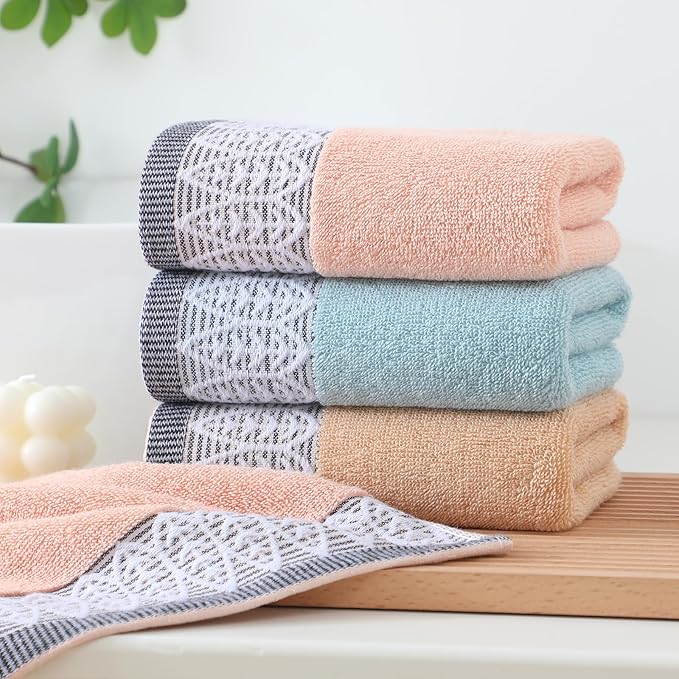 3 Pack Leaf Print Hand Towels, Decorative Cotton Soft & Highly Absorbent Towels Set for Bathroom, Face Spa, Kitchen, 13 x 30 Inches (Blue Beige Pink - 3 Pack)