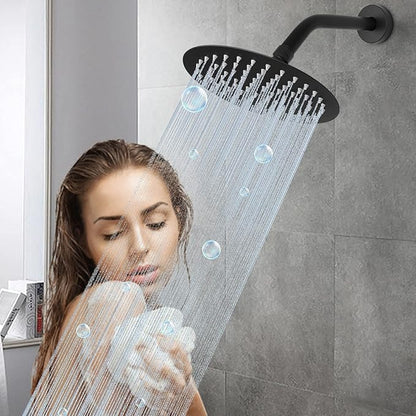 HarJue Shower Arm with Flange and Teflon Tape, Wall Mounted Shower Pipe 304 Stainless Steel Extension Arm for Fixed Shower Head & Handheld (6 Inch, Matte Black)