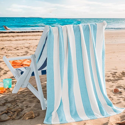 Touchat 4 Pack Cabana Stripe 250GSM Polyester Lightweight Quick-Dry Beach Towel & Blanket Combo- 30'' x 60'' Compact Travel Towel for Pool, Camping, Gym, Yoga | Ultra-Portable, Multi-Functional，Blue