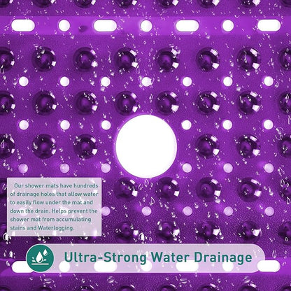 Large Clear Purple Square Shower Mat Non Slip 27 x 27 Inch, Soft Bath Mat Tub Mat for Inside Shower Floor, Bathroom Shower Stall Mats With Big Suction Cup Drain Hole, Easy Washable, BPA-Free