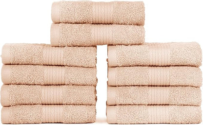 Ample Decor Wash Cloths Pack of 10, Oeko Tex Certified 600 GSM 100% Cotton Soft Absorbent, Premium Quality Durable Machine Washable, Ideal for Bathroom, Pool, Hotel, Spa – Beige