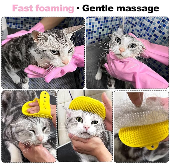 2-in-1 Pet Grooming Gloves and Brush,Dog and Cat Bath Scrubber Silicone Gloves Large