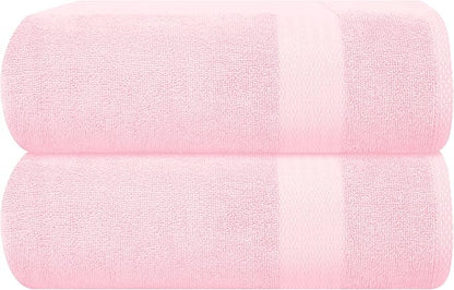 GLAMBURG Premium Cotton Oversized 2 Pack Bath Sheet 35x70-100% Pure Cotton - Ideal for Everyday use - Ultra Soft & Highly Absorbent - Machine Washable - Pink
