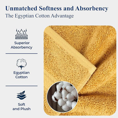 Superior Egyptian Cotton Pile Bath Towels, Ultra Soft Luxury Towel, Thick Plush Essentials, Absorbent Heavyweight, Guest Bath, Hotel, Resort, Spa, Pool, Home Bathroom, Shower Basics, Set of 4, Gold