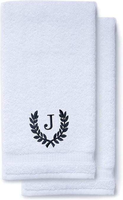 Decorative and Monogrammed Hand Towels for Bathroom Kitchen Makeup | Personalized Gift for Wedding-Bridal | Roman Font Custom Luxury Turkish Towel | Spa Collection, Oversized, 16 X 30 Inch, Set of 2