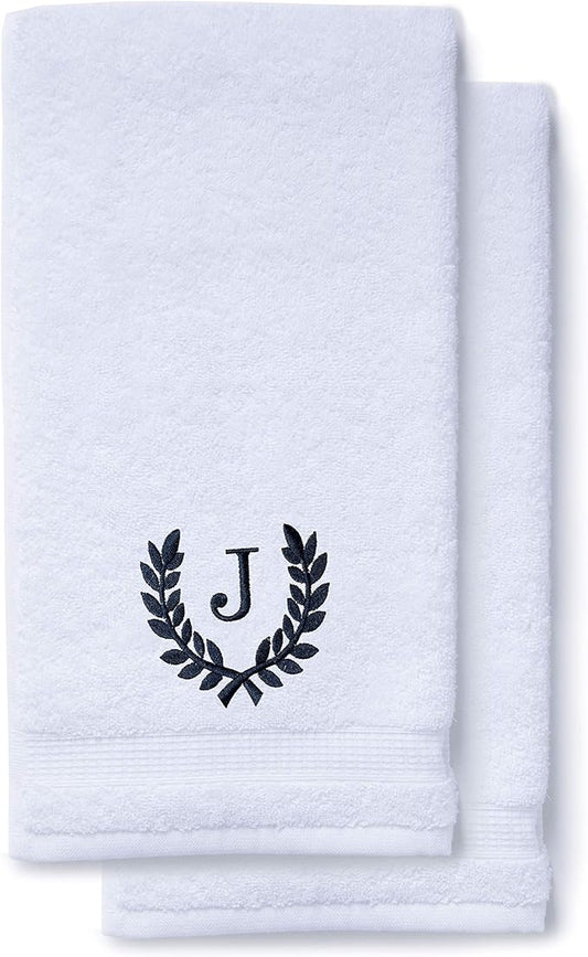 Decorative and Monogrammed Hand Towels for Bathroom Kitchen Makeup | Personalized Gift for Wedding-Bridal | Roman Font Custom Luxury Turkish Towel | Spa Collection, Oversized, 16 X 30 Inch, Set of 2