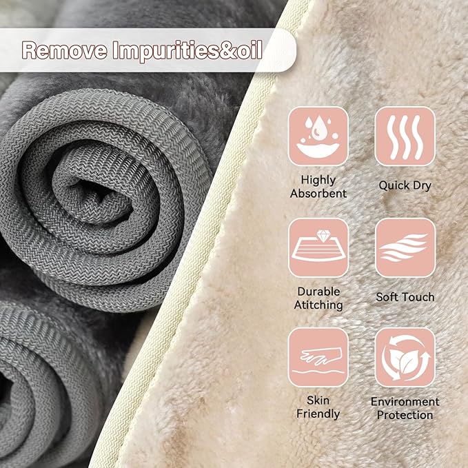 Nugilla Makeup Remover Cloths, 8 Packs Makeup Remover Towels Reusable Face Wash Cloth, Soft Makeup Removal Microfiber Face Cloth for Women(Beige/Cool Grey)