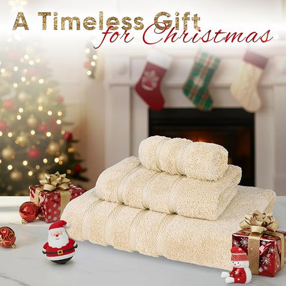 American Soft Linen Premium 3 Piece Towel Set, 1 Bath Towel 1 Hand Towel 1 Washcloth, 600 GSM 100% Cotton Turkish Towels for Bathroom, Beige Towel Set
