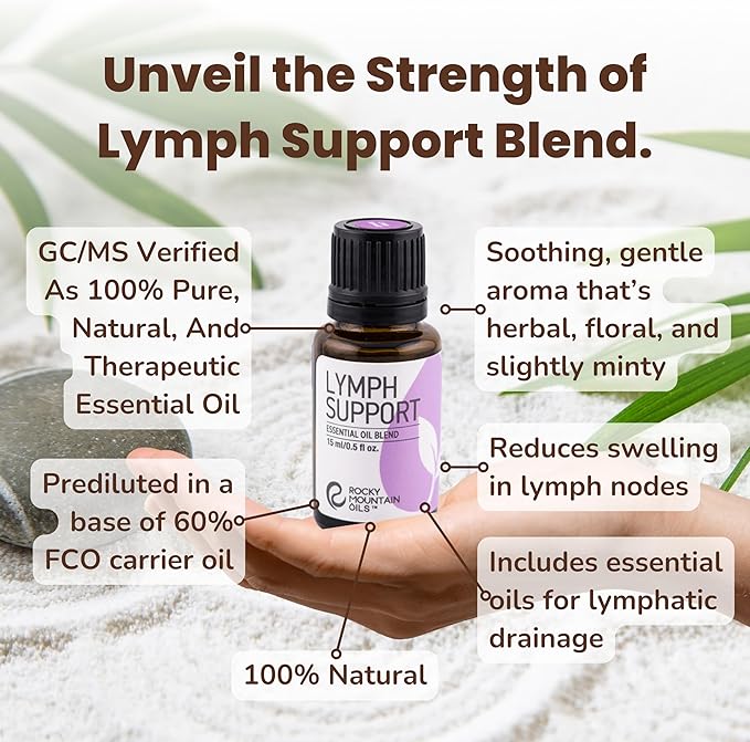 Rocky Mountain Oils Lymph Support Essential Oil Blend with 100% Pure and Natural Essential Oils - Lymphatic Oil, Massage Oil for Massage Therapy - 15ml