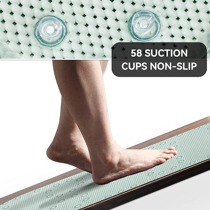 Double Layer Foam Non Slip Bathtub Mat 37x17in, More Comfortable and Thicker Tub Mat Than Ordinary Foam Shower Mat, Bath Mat for Tub with Suction for Comfort and Safety (Cream Green, 36'' x 17'')